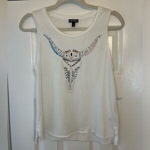 Express Sequin Steer Skull Tank Top, Size XS